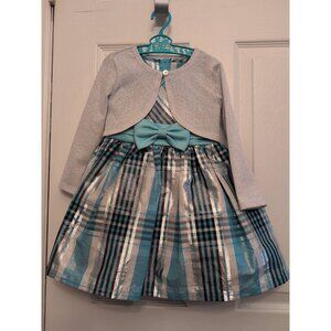 Bonnie Jean Turquoise Silver Plaid Fit & Flare Dress 2T Jacket Shimmer Easter